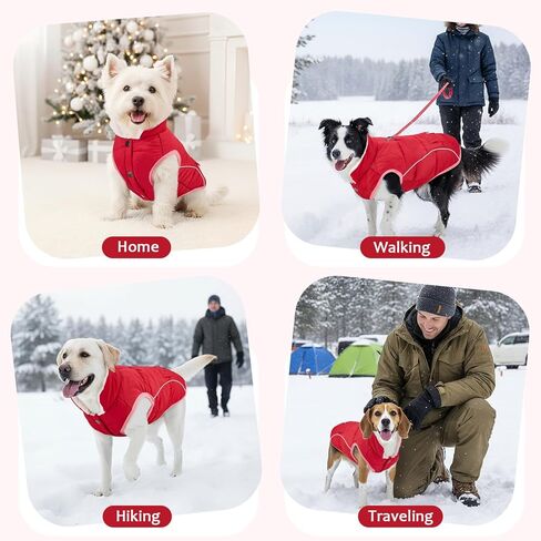 SlowTon Dog Coat - Warm Dog Winter Coat Waterproof, Reflective Winter Jacket with Pocket, Puppy Fleece Vest Pet Apparel Cold Weather Clothes for Small Medium Large Dogs Boy Girl (Red, M) in Saudi Arabia
