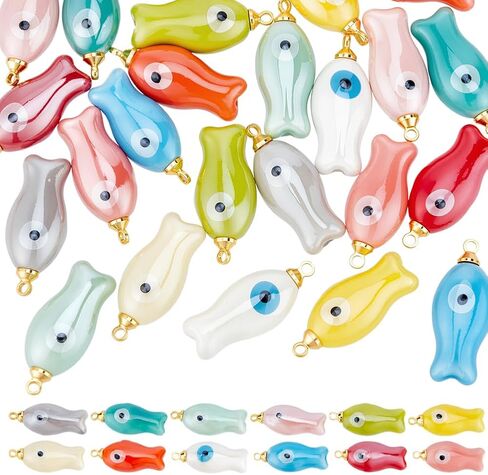 PH PandaHall 12 Colors Porcelain Fish Charms 24pcs Fish Shaped Pendants Ceramic Animal Pendants Lucky Charms with Brass Findings for DIY Necklace Holiday Gifts Party Decor Jewelry Making Supplies in Saudi Arabia