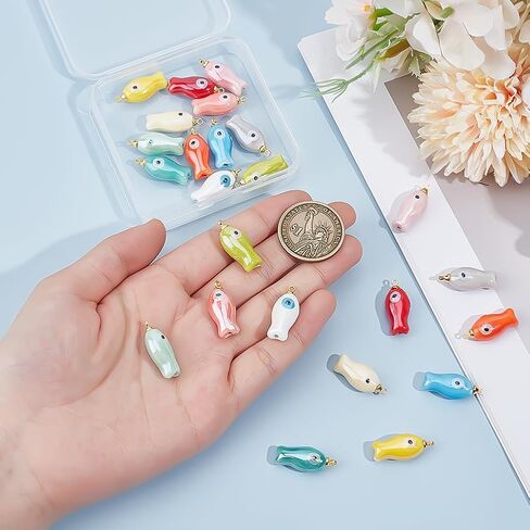 PH PandaHall 12 Colors Porcelain Fish Charms 24pcs Fish Shaped Pendants Ceramic Animal Pendants Lucky Charms with Brass Findings for DIY Necklace Holiday Gifts Party Decor Jewelry Making Supplies in Saudi Arabia