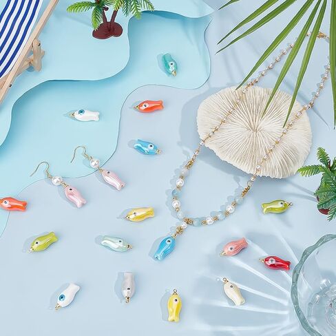 PH PandaHall 12 Colors Porcelain Fish Charms 24pcs Fish Shaped Pendants Ceramic Animal Pendants Lucky Charms with Brass Findings for DIY Necklace Holiday Gifts Party Decor Jewelry Making Supplies in Saudi Arabia