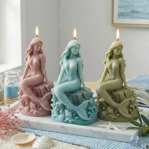 Mermaid on Rock Candle Molds Mermaid Silicone Candle Mold for Candles Making Resin Casting Aromatherapy Candles Handmade Wax Home Decor in Saudi Arabia
