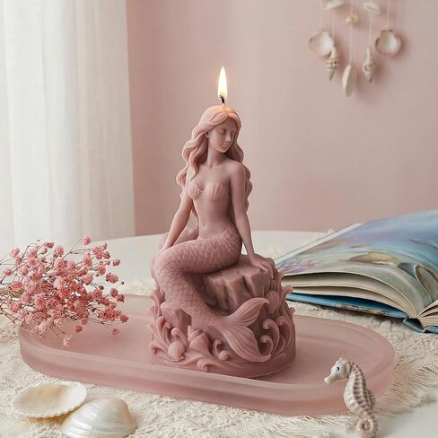 Mermaid on Rock Candle Molds Mermaid Silicone Candle Mold for Candles Making Resin Casting Aromatherapy Candles Handmade Wax Home Decor in Saudi Arabia