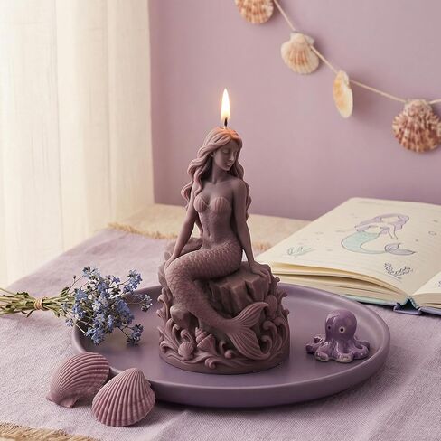 Mermaid on Rock Candle Molds Mermaid Silicone Candle Mold for Candles Making Resin Casting Aromatherapy Candles Handmade Wax Home Decor in Saudi Arabia