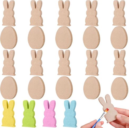Gerrii 20 Pcs Easter Wooden Bunny Cutouts Unfinished Bunny Table Wooden Signs Egg Shaped Easter Blank Slice Signs for Crafts Spring Home Decor Classroom DIY(Wood) in Saudi Arabia