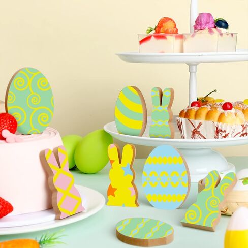 Gerrii 20 Pcs Easter Wooden Bunny Cutouts Unfinished Bunny Table Wooden Signs Egg Shaped Easter Blank Slice Signs for Crafts Spring Home Decor Classroom DIY(Wood) in Saudi Arabia