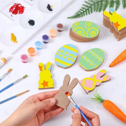 Gerrii 20 Pcs Easter Wooden Bunny Cutouts Unfinished Bunny Table Wooden Signs Egg Shaped Easter Blank Slice Signs for Crafts Spring Home Decor Classroom DIY(Wood) in Saudi Arabia