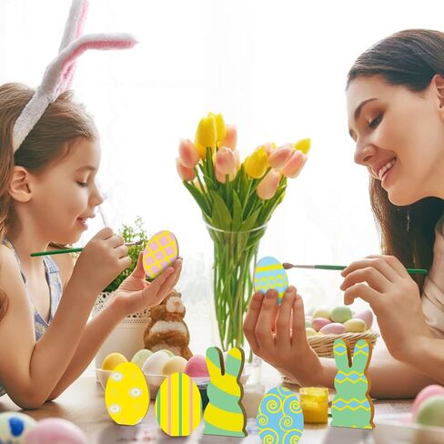 Gerrii 20 Pcs Easter Wooden Bunny Cutouts Unfinished Bunny Table Wooden Signs Egg Shaped Easter Blank Slice Signs for Crafts Spring Home Decor Classroom DIY(Wood) in Saudi Arabia