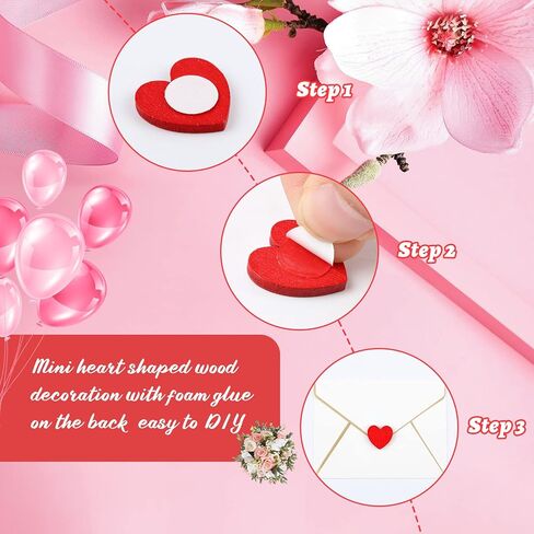 Yookeer 200 Pcs Valentine's Day Wooden Hearts, 3/4 Inch Red Wood Adhesive Stickers for Crafts, Small Wedding Heart Cutouts for Guest Book DIY Crafting Decoration in Saudi Arabia