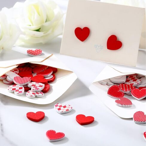 Yookeer 200 Pcs Valentine's Day Wooden Hearts, 3/4 Inch Red Wood Adhesive Stickers for Crafts, Small Wedding Heart Cutouts for Guest Book DIY Crafting Decoration in Saudi Arabia