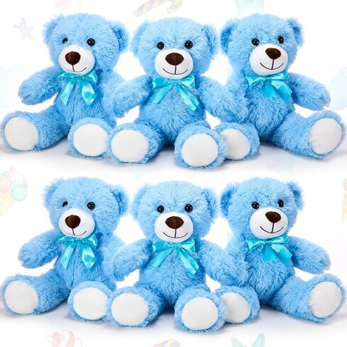 Aoriher 6 Pieces Valentines 10 Inch Bear Bulk Stuffed Animal Baby Shower Soft Cute Bear Plush Toys Sleeping and Playing Valentines Baby Shower Birthday Party Favor Decorations in Saudi Arabia