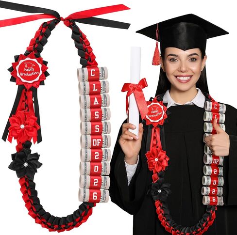 Lyrow 2026 Graduation Money Lei with Cash Holder 48 Inch Extra Long Braided Ribbon Lei DIY Graduation Garland for Cash Gifts Class of 2026 Grad Party Decorations (Blue & White) in Saudi Arabia