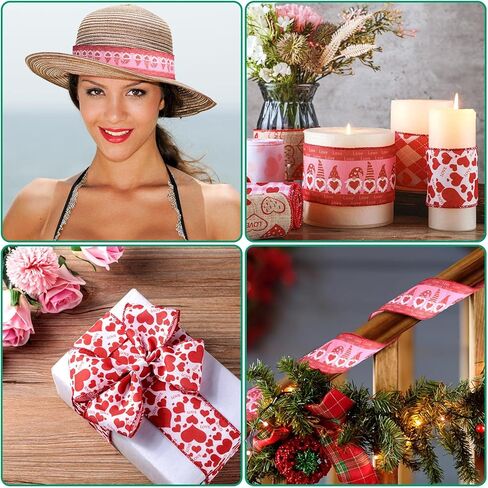 Waydress 9 Rolls Valentine's Day Wired Edge Ribbon for Wreaths 2.5 Inch x 27 Yards Red Love Heart Truck Pattern Ribbons for Valentines Gift Wrap DIY Crafts Wedding Birthday Party Decoration in Saudi Arabia