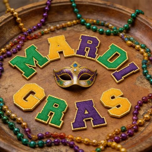 مجموعة 9 قطع من حديد الكرنفال على الرقع، رقعة حروف لامعة باللون الأرجواني الذهبي والأخضر، ورقع الكرنفال يمكن كيها على النقل مناسبة للملابس والقبعات والحرف اليدوية، وإكسسوارات حفلات الكرنفال in Kuwait