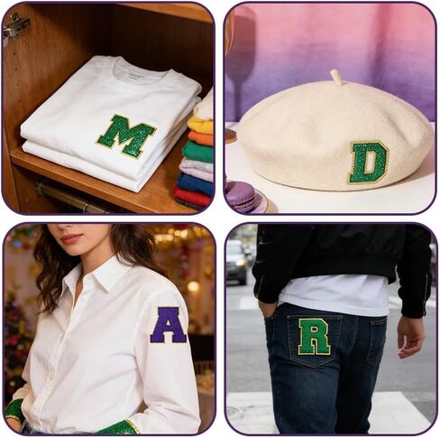 مجموعة 9 قطع من حديد الكرنفال على الرقع، رقعة حروف لامعة باللون الأرجواني الذهبي والأخضر، ورقع الكرنفال يمكن كيها على النقل مناسبة للملابس والقبعات والحرف اليدوية، وإكسسوارات حفلات الكرنفال in Kuwait