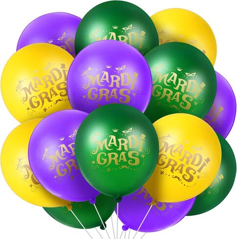 Gejoy 72 Pieces Mardi Gras Balloons Purple Gold and Green 12 Inch Carnival Party Latex Balloons for Mardis Gras Carnival Party in Saudi Arabia