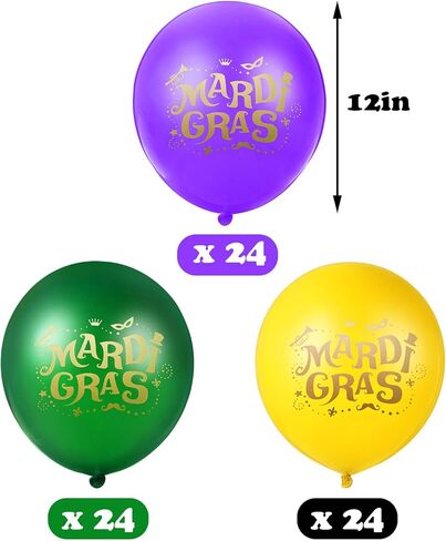 Gejoy 72 Pieces Mardi Gras Balloons Purple Gold and Green 12 Inch Carnival Party Latex Balloons for Mardis Gras Carnival Party in Saudi Arabia