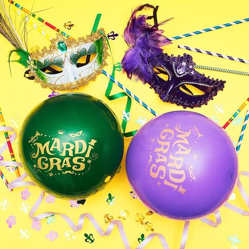 Gejoy 72 Pieces Mardi Gras Balloons Purple Gold and Green 12 Inch Carnival Party Latex Balloons for Mardis Gras Carnival Party in Saudi Arabia