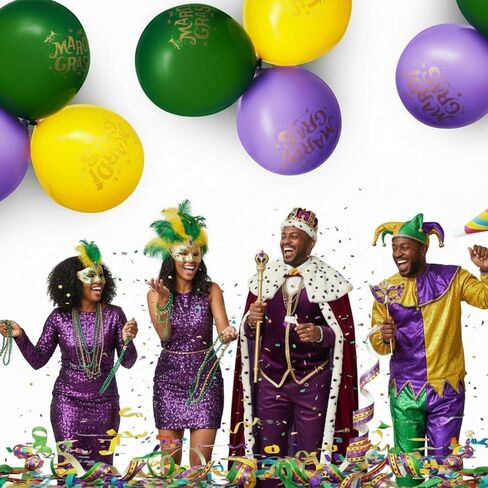Gejoy 72 Pieces Mardi Gras Balloons Purple Gold and Green 12 Inch Carnival Party Latex Balloons for Mardis Gras Carnival Party in Saudi Arabia