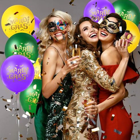 Gejoy 72 Pieces Mardi Gras Balloons Purple Gold and Green 12 Inch Carnival Party Latex Balloons for Mardis Gras Carnival Party in Saudi Arabia