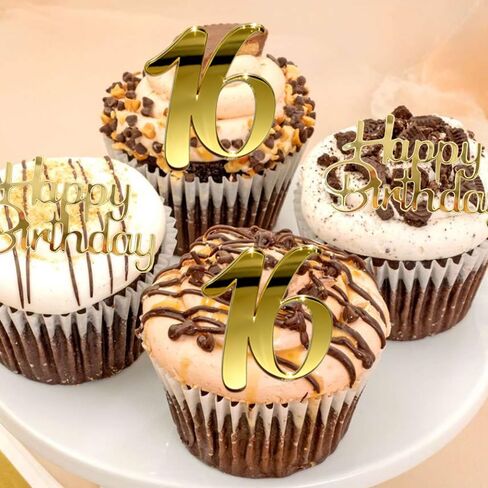 Happy Birthday Cupcake Party Decorations, Gold Mirror Acrylic，Acrylic Number Cupcake Topper,12 Pieces,16th Birthday Cake Toppers,16th Cupcake Topper,Sweet 16 (16th Birthday Cupcake) in Saudi Arabia