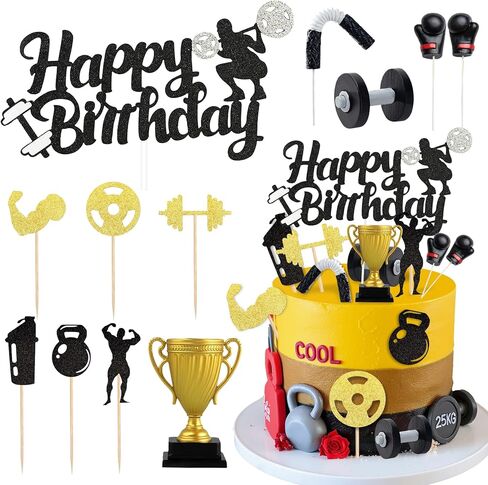Knana 12Pcs Fitness Cake Topper Boxing Cake Toppers Gym Cake Topper Fitness Themed Cake Decorations in Saudi Arabia