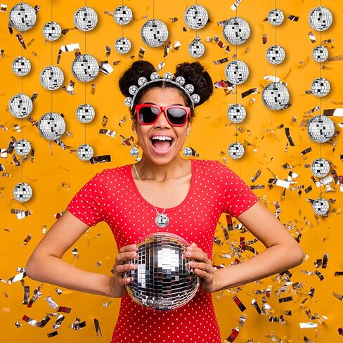 14 PCS 1.18inch 1.57inch 2.36inch 2.76inch Disco Ball Cake Decoration Ornaments Reflective Mirror Ball Cake Decoration 70s Disco Themed Party Christmas Tree Decoration in Saudi Arabia