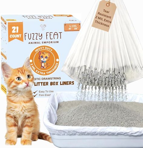Cat Sifting Litter Box Liners - 21 Count Extra Large Cat Litter Bags Liners with Elastic Drawstring - Tear-Resistant Waterproof - Extra Thick - Fits L/XL/XXL/Giant Boxes, 2 Mil Thick (40" x 21") in Saudi Arabia
