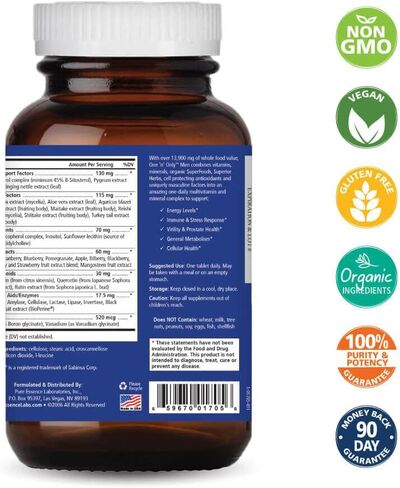 Pure ESSENCE LABS فيتامينات متعددة للرجال فقط، مكمل عشبي طبيعي مرة واحدة يوميًا مع فيتامين D3 وB12 والبيوتين مع الأطعمة الكاملة، 90 قرصًا in Kuwait