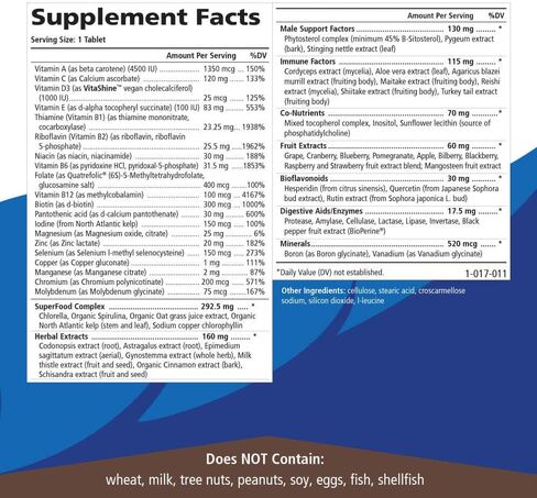 Pure ESSENCE LABS فيتامينات متعددة للرجال فقط، مكمل عشبي طبيعي مرة واحدة يوميًا مع فيتامين D3 وB12 والبيوتين مع الأطعمة الكاملة، 90 قرصًا in Kuwait