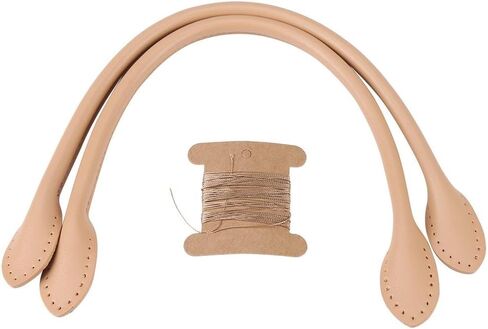2Pcs Leather Bag Handles, Genuine Leather Purses Straps with Ear Shape End Genuine Leather Bag Straps Handle with Holes DIY Hand Making Accessories for Leather Purse Handbag Wallet Thread Beige in Saudi Arabia