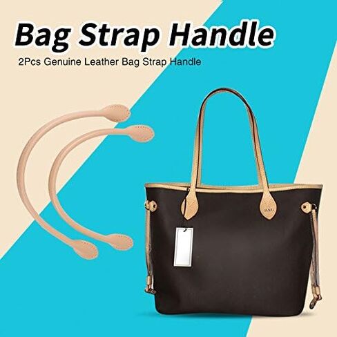 2Pcs Leather Bag Handles, Genuine Leather Purses Straps with Ear Shape End Genuine Leather Bag Straps Handle with Holes DIY Hand Making Accessories for Leather Purse Handbag Wallet Thread Beige in Saudi Arabia