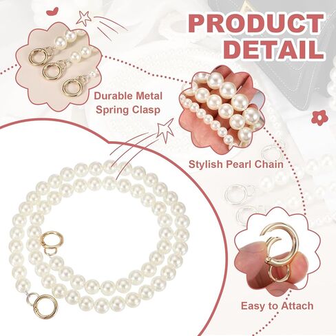 uxcell Imitation Pearl Purse Strap, 39" Pearl Crossbody Chain Strap with Spring Buckle Handbag Purse Chain Replacement Beaded Strap for DIY Handbag Hang Bag Accessories, 16mm Gold in Saudi Arabia