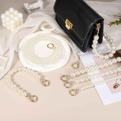 uxcell Imitation Pearl Purse Strap, 39" Pearl Crossbody Chain Strap with Spring Buckle Handbag Purse Chain Replacement Beaded Strap for DIY Handbag Hang Bag Accessories, 16mm Gold in Saudi Arabia