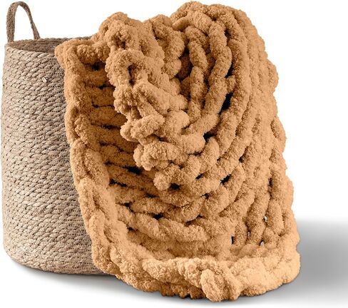 Adyrescia Chunky Knit Blanket Throw | 100% Hand Knit with Jumbo Chenille Yarn (30"x40", Harvest Yellow) in Saudi Arabia