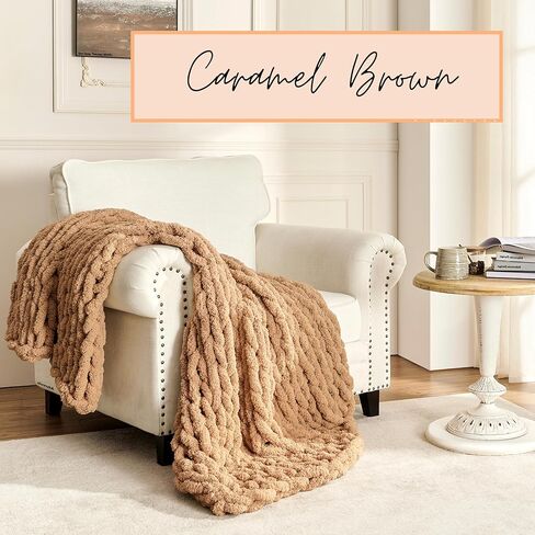 Adyrescia Chunky Knit Blanket Throw | 100% Hand Knit with Jumbo Chenille Yarn (30"x40", Harvest Yellow) in Saudi Arabia