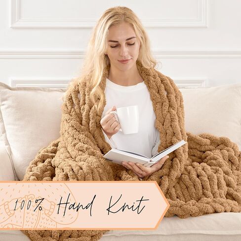 Adyrescia Chunky Knit Blanket Throw | 100% Hand Knit with Jumbo Chenille Yarn (30"x40", Harvest Yellow) in Saudi Arabia