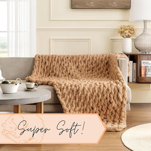 Adyrescia Chunky Knit Blanket Throw | 100% Hand Knit with Jumbo Chenille Yarn (30"x40", Harvest Yellow) in Saudi Arabia