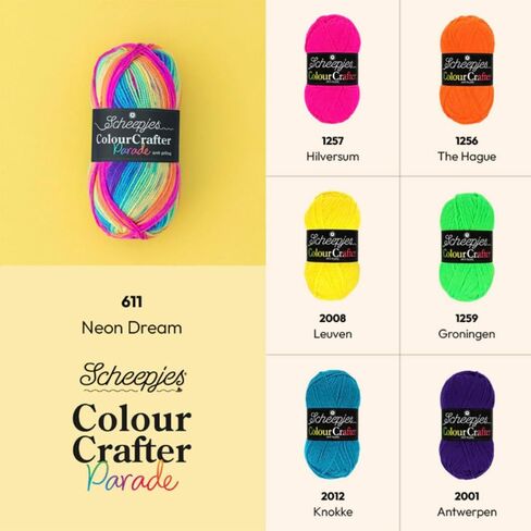 Scheepjes Colour Crafter Parade Acrylic Yarn, 100 g Skein, Color 611 Neon Dream (Pink, Orange, Yellow) in Saudi Arabia