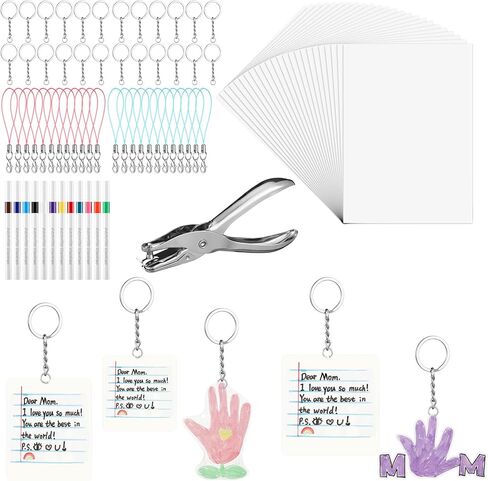 Suncalla 145 Pcs DIY Shrink Film Notebook Paper Keychain Kit Including 24 Shrinky Paper Sheets 12 Markers 108 Art Keychains Punch for Mother's Day Idea Gift Graduation End of Year in Saudi Arabia