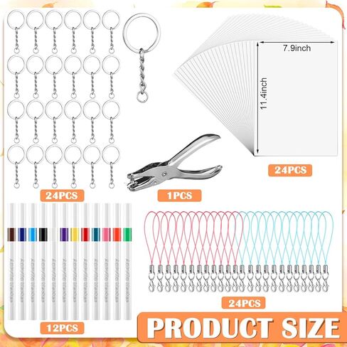 Suncalla 145 Pcs DIY Shrink Film Notebook Paper Keychain Kit Including 24 Shrinky Paper Sheets 12 Markers 108 Art Keychains Punch for Mother's Day Idea Gift Graduation End of Year in Saudi Arabia