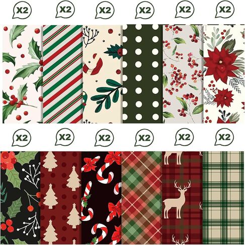 24 Sheets Christmas Pattern Pad 11.8'' x 11.8'' Vintage Christmas Scrapbook Paper Pad Red Green Textured Xmas Candy Canes Patterned Double-Sided Cardstock Paper for Background DIY Card Making Origami in Saudi Arabia