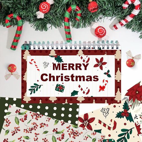 24 Sheets Christmas Pattern Pad 11.8'' x 11.8'' Vintage Christmas Scrapbook Paper Pad Red Green Textured Xmas Candy Canes Patterned Double-Sided Cardstock Paper for Background DIY Card Making Origami in Saudi Arabia