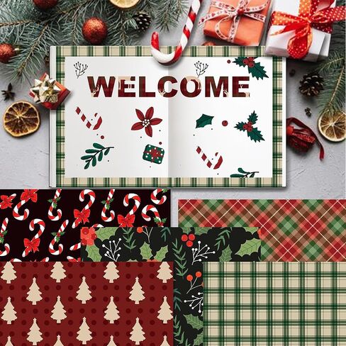 24 Sheets Christmas Pattern Pad 11.8'' x 11.8'' Vintage Christmas Scrapbook Paper Pad Red Green Textured Xmas Candy Canes Patterned Double-Sided Cardstock Paper for Background DIY Card Making Origami in Saudi Arabia