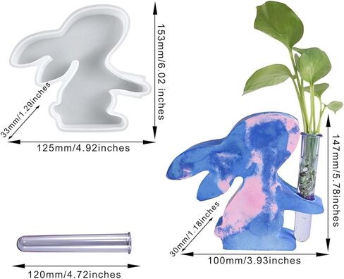 Rabbit Mold Vase Resin Mold with 3 Test Tubes, Planter Silicone Mold for DIY Plant Propagation Station, Flowers Preservation, Office Home Decoration, Easter Gift (Rabbit) in Saudi Arabia