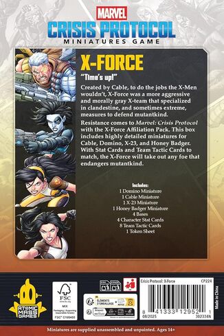 Asmodee Marvel: Crisis Protocol X-Force Affiliation Pack - Cable, Domino, X-23 & Honey Badger, Tabletop Superhero Game, Ages 14+, 2 Players, 90 Minute Playtime in Saudi Arabia