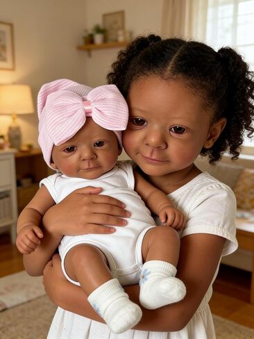 Anano Lifelike Reborn Baby Dolls Black Girl Peaches 20 Inch Newborn Real Life Baby Doll Life Size African American Silicone Vinyl Full Body with Rooted Hair in Saudi Arabia