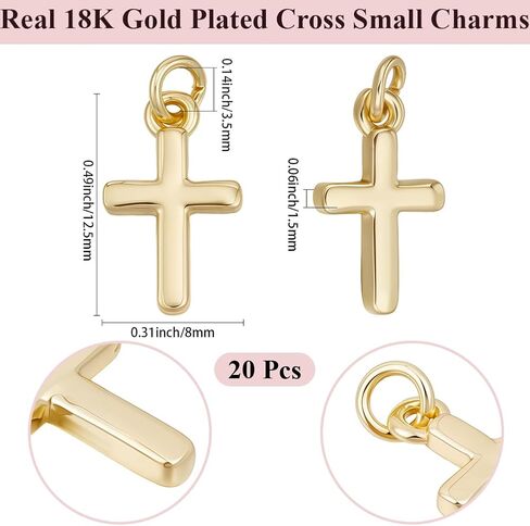 Beebeecraft 1 Box 20Pcs 18K Gold Plated Cross Charms Mini Crucifix Pendant Christ Jesus Dangle Charm for Jewelry Making Bracelet Earring Necklace DIY Crafts Supplies, 12.5x8x1.5mm in Saudi Arabia