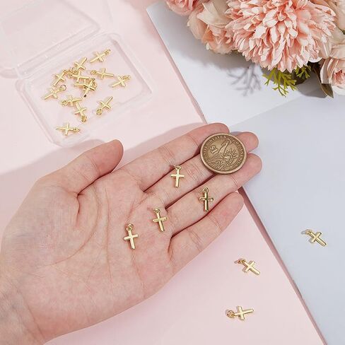 Beebeecraft 1 Box 20Pcs 18K Gold Plated Cross Charms Mini Crucifix Pendant Christ Jesus Dangle Charm for Jewelry Making Bracelet Earring Necklace DIY Crafts Supplies, 12.5x8x1.5mm in Saudi Arabia