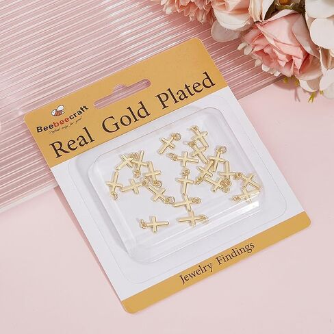 Beebeecraft 1 Box 20Pcs 18K Gold Plated Cross Charms Mini Crucifix Pendant Christ Jesus Dangle Charm for Jewelry Making Bracelet Earring Necklace DIY Crafts Supplies, 12.5x8x1.5mm in Saudi Arabia