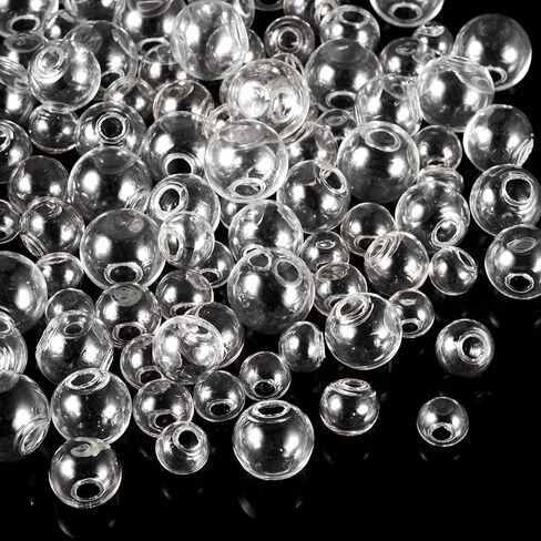 Beadthoven 100Pcs Round Clear Blown Glass Globe Beads 10/12/14/16/18mm Empty Wish Ball Bottles Mini Hollow Ball Charms for DIY Crafts Earrings Pendants Jewelry Making Lanyards Hanging Ornaments in Saudi Arabia